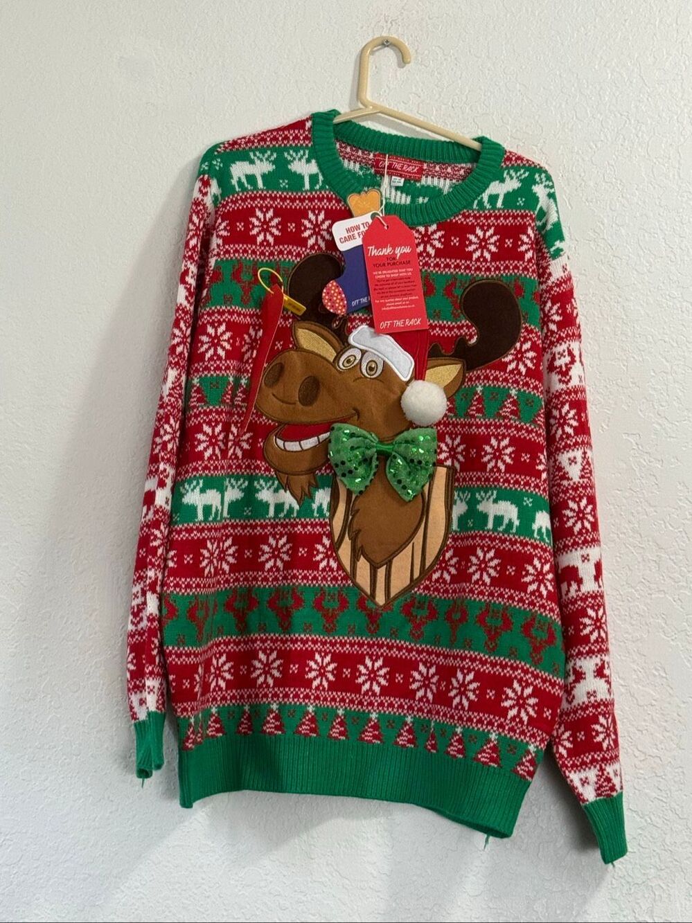 New Sz XL Christmas Off The Rack festive Reindeer Ugly Sweater LED light up